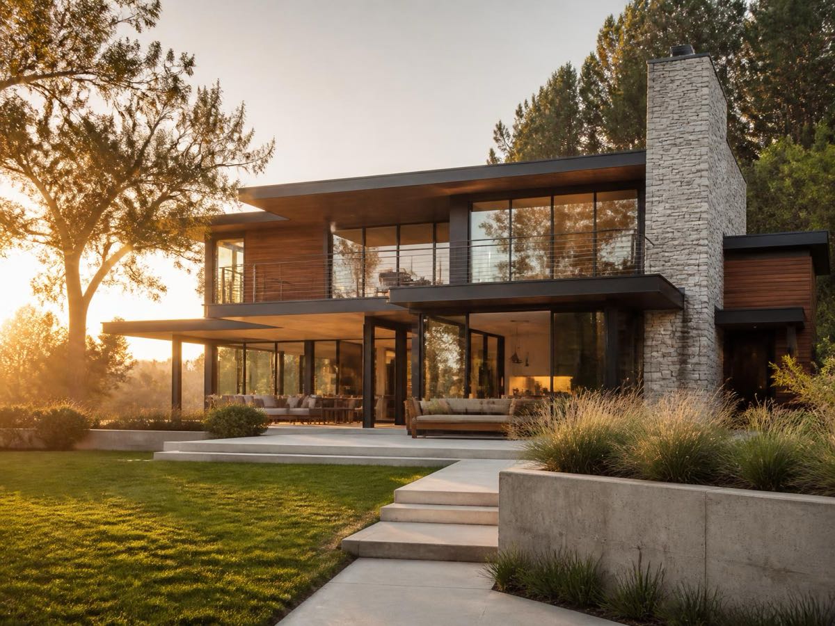 Modern family home at golden hour